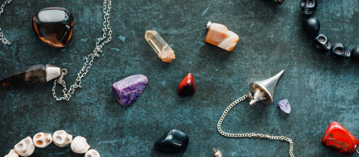Magic flat lay. Various precious and semiprecious stones.