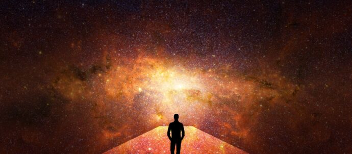 Man walking through the universe